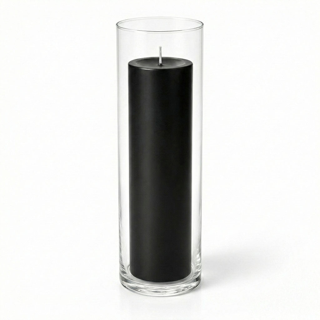 Richland Pillar Candle 9" & Eastland Cylinder Holder 10.5" Set of 12 (Choose your Color)