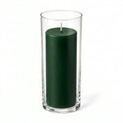 Dark green pillar candle inside a clear glass cylinder vase - thumbnail number 1