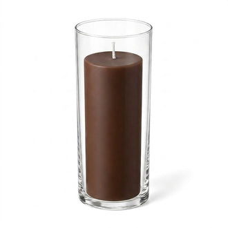 Richland Pillar Candle 9" & Eastland Cylinder Holder 10.5" Set of 12 - Brown