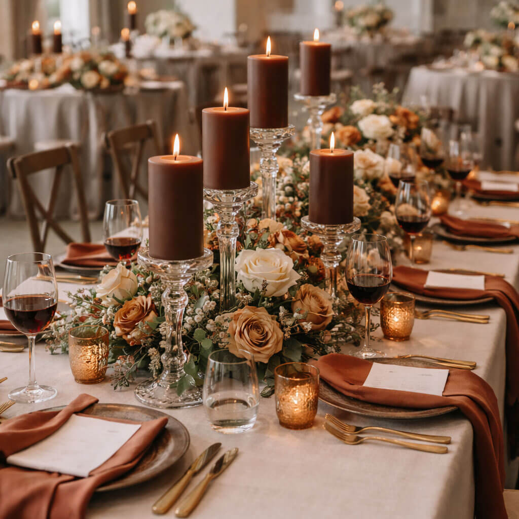 Richland Pillar Candles 3"x9" Brown Set of 6