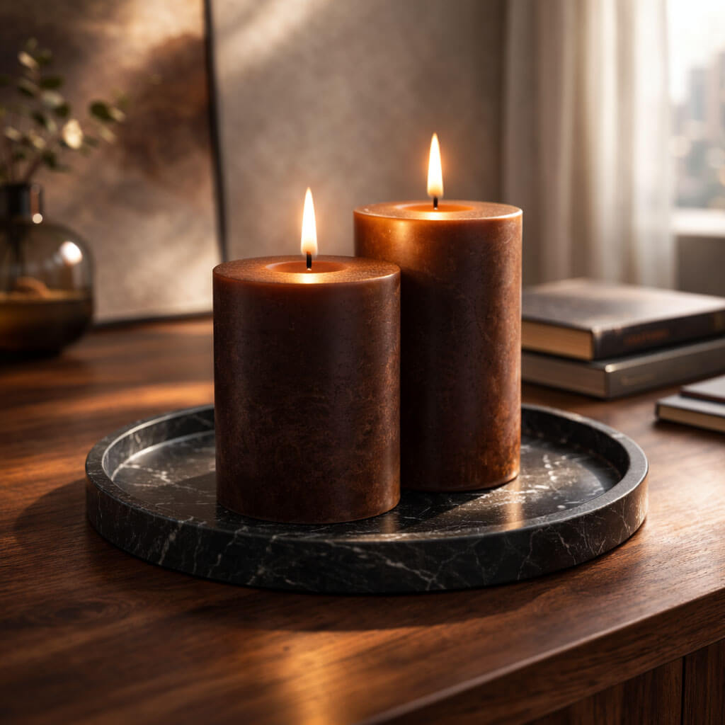 Richland Pillar Candles 3"x9" Brown Set of 6