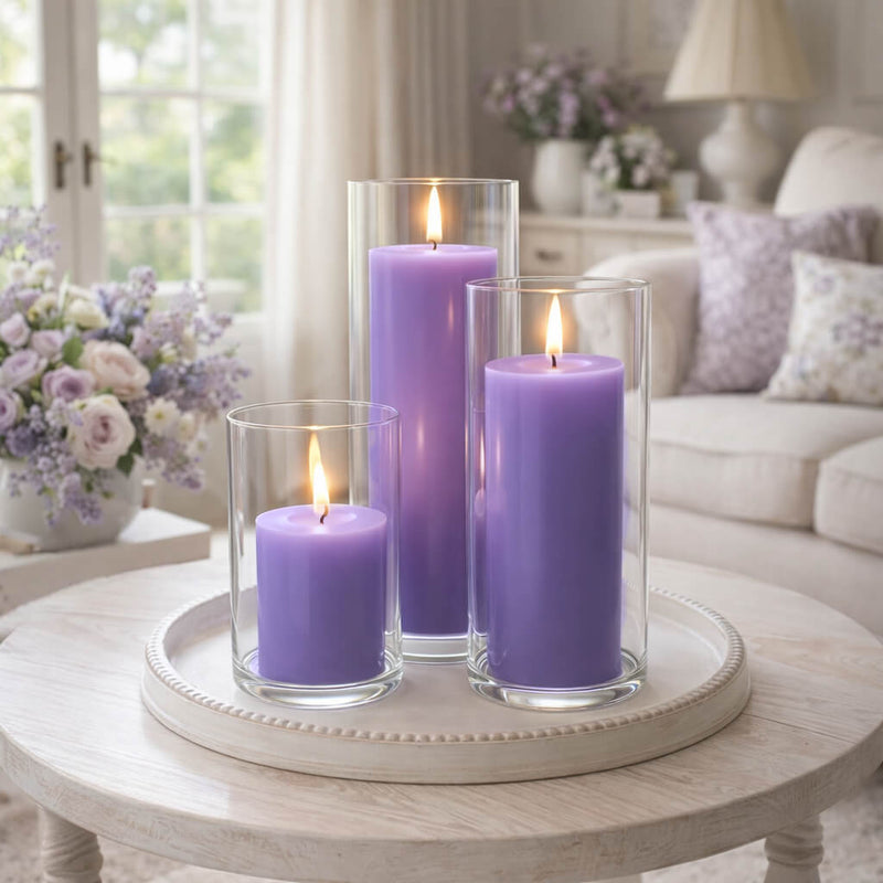 Richland Pillar Candle 3" & Eastland Cylinder Holder 6" Set of 12 - Lavender - thumbnail number 7