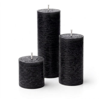 Richland Rustic Pillar Candle 3"x3", 3"x6" & 3"x9" Black Set of 3