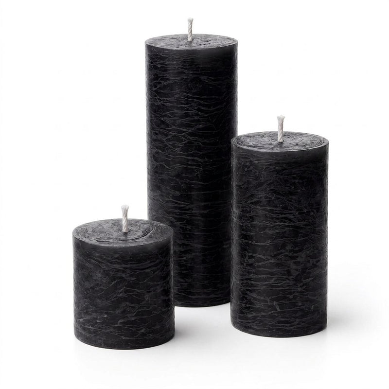 Richland Rustic Pillar Candle 3"x3", 3"x6" & 3"x9" Black Set of 3 - thumbnail number 1