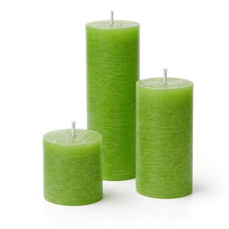 Richland Rustic Pillar Candle 3"x3", 3"x6" & 3"x9" Green Set of 3 - thumbnail number 1