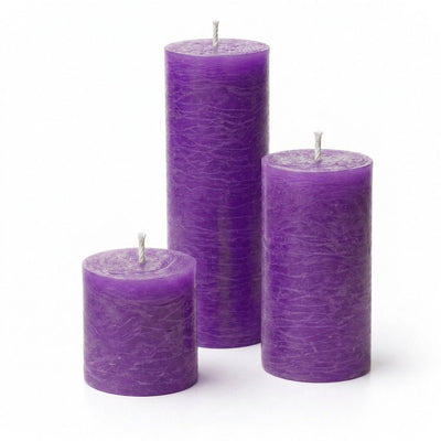 Richland Rustic Pillar Candle 3"x3", 3"x6" & 3"x9" Lavender Set of 3