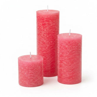 Richland Rustic Pillar Candle 3"x3", 3"x6" & 3"x9" Pink Set of 3