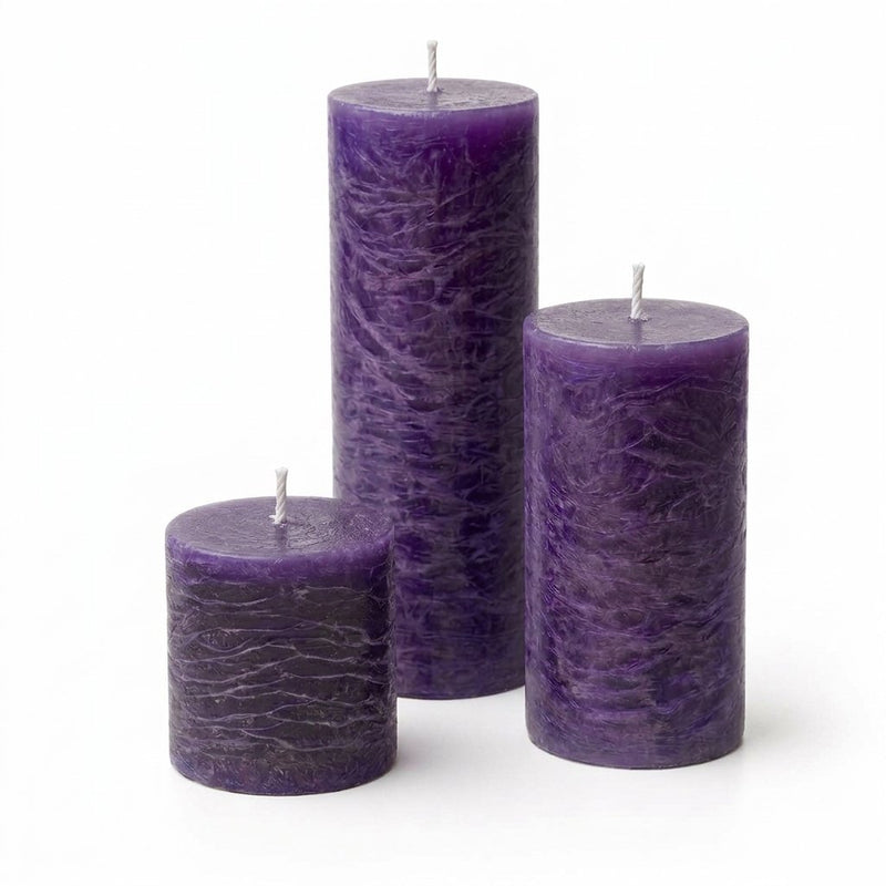 Richland Rustic Pillar Candle 3"x3", 3"x6" & 3"x9" Purple Set of 36 - thumbnail number 1