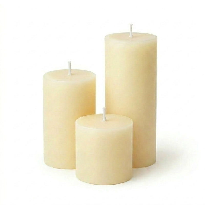Richland Pillar Candles 4"x4", 4"x6" & 4"x9" Ivory Set of 3 - thumbnail number 1