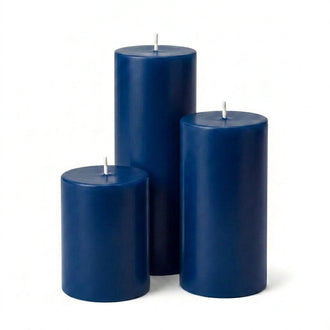 Richland Pillar Candles 4"x6", 4"x9" & 4"x12" Navy Blue Set of 3