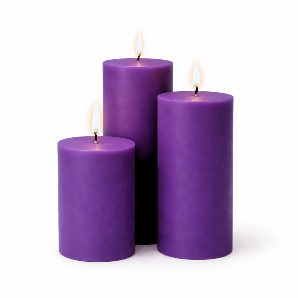 Richland Pillar Candles 4"x6", 4"x9" & 4"x12" Purple Set of 3