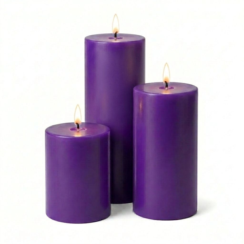 Richland Pillar Candles 4"x6", 4"x9" & 4"x12" Purple Set of 3