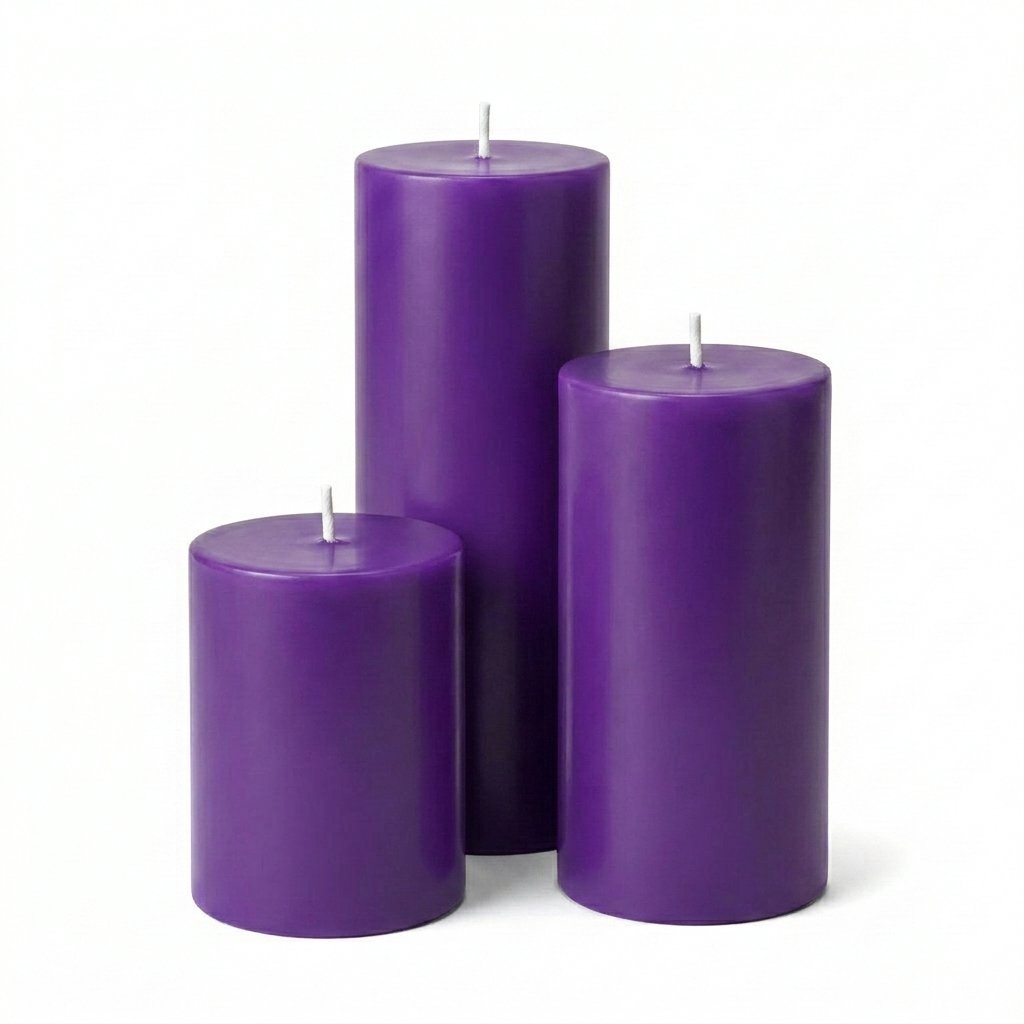 Richland Pillar Candles 4"x6", 4"x9" & 4"x12" Purple Set of 3