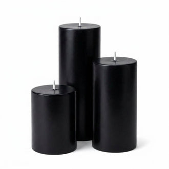 Richland Pillar Candles 4"x6", 4"x9" & 4"x12" Black Set of 3