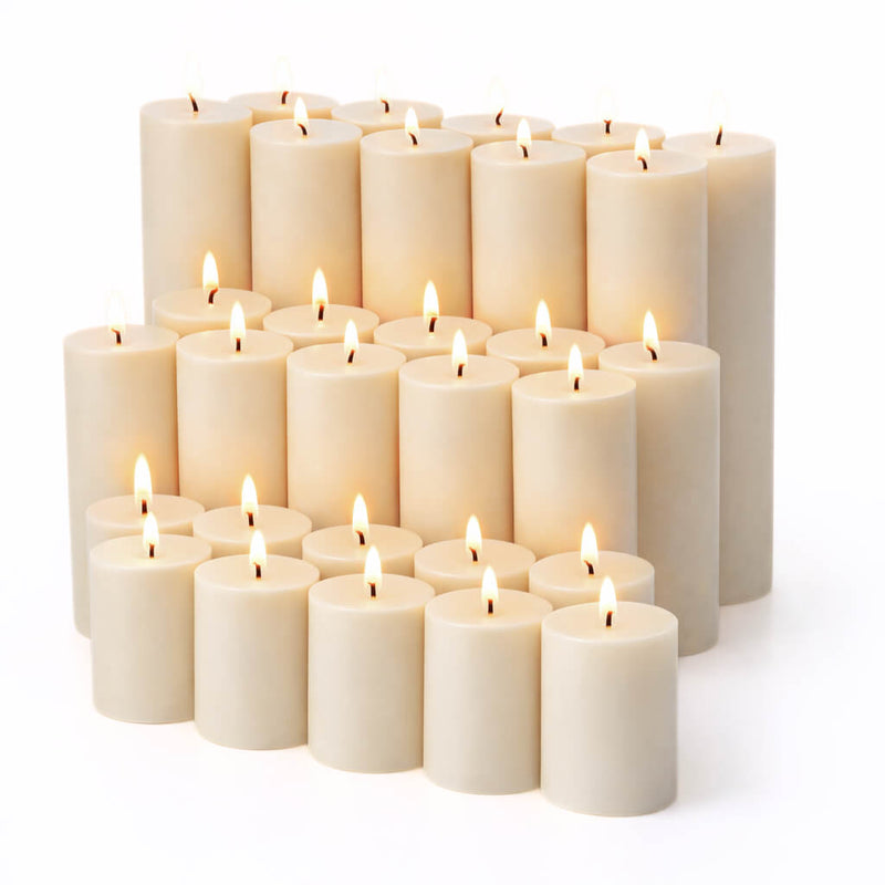 Richland Pillar Candles 2"x3", 2"x6", 2"x9" Set of 30 - Ivory - thumbnail number 2