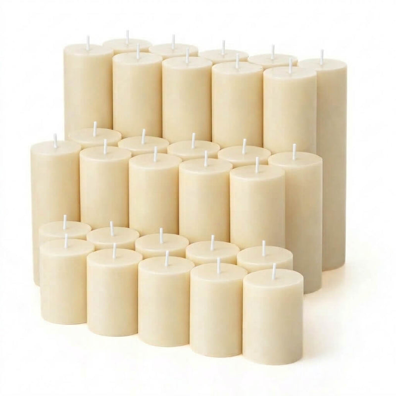 Richland Pillar Candles 2"x3", 2"x6", 2"x9" Set of 30 - Ivory - thumbnail number 1
