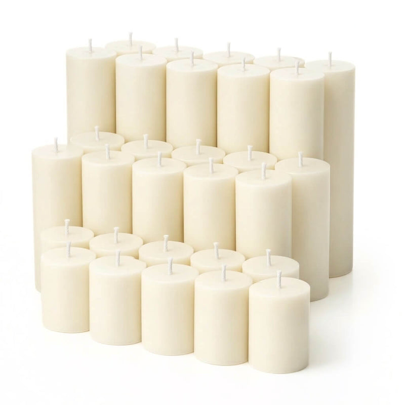 Richland Pillar Candles 2"x3", 2"x6", 2"x9" Set of 30 - Light Ivory - thumbnail number 1