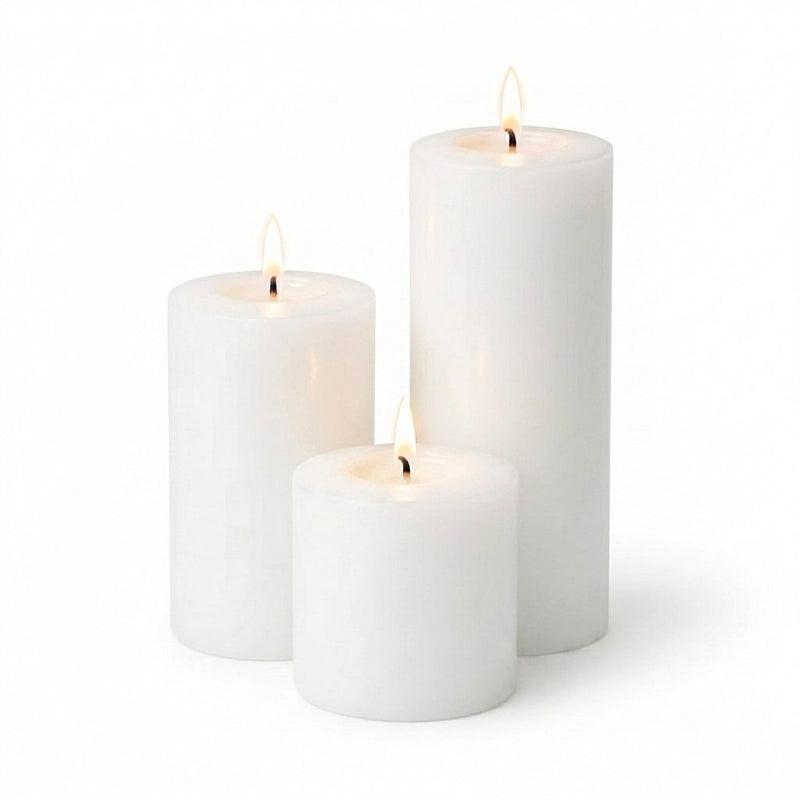 Richland Pillar Candles 4"x4", 4"x6" & 4"x9 White Set of 3 - thumbnail number 2