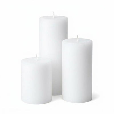 Richland Pillar Candles 4"x6", 4"x9" & 4"x12" White Set of 3