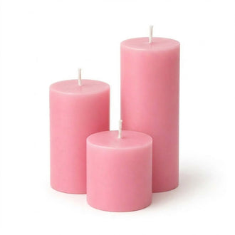 Richland Pillar Candles 4 x4", 4"x6" & 4"x9 Pink Set of 3