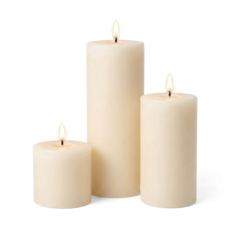 Richland Pillar Candles 3"x3", 3"x6" & 3"x9" Ivory Set of 3 - thumbnail number 2