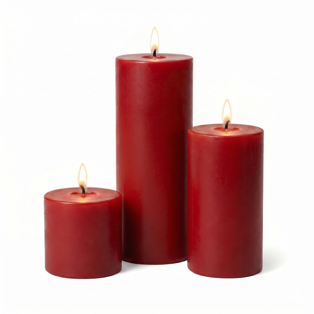 Richland Pillar Candles 3"x3", 3"x6" & 3"x9" Red Set of 36