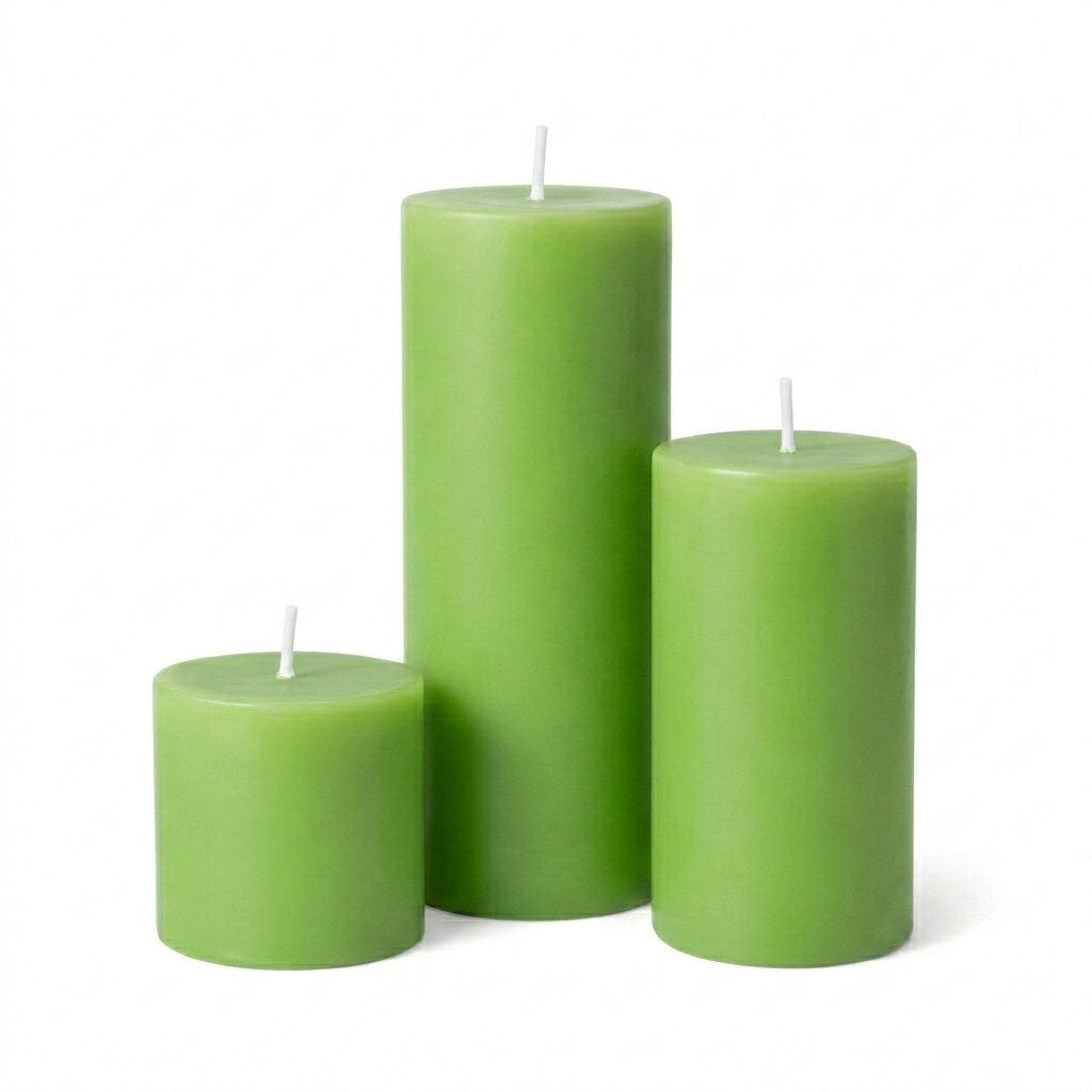 Richland Pillar Candles 3"x3", 3"x6" & 3"x9" Green Set of 12