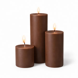 Richland Pillar Candles 3"x3", 3"x6" & 3"x9" Brown Set of 36