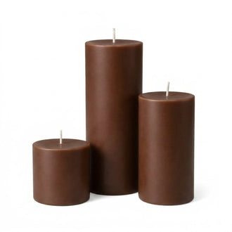 Richland Pillar Candles 3"x3", 3"x6" & 3"x9" Brown Set of 12