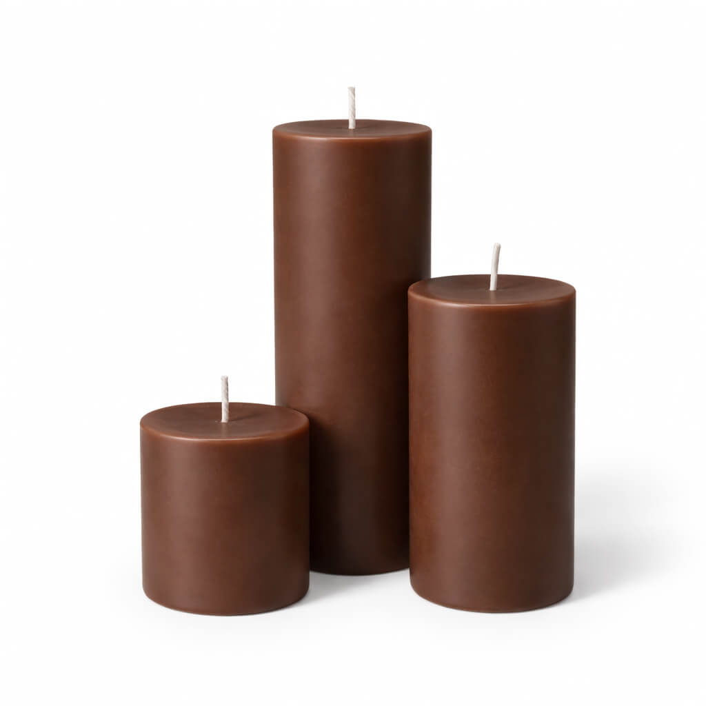 Richland Pillar Candles 3"x3", 3"x6" & 3"x9" Brown Set of 36
