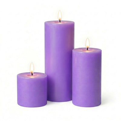 Richland Pillar Candles 3"x3", 3"x6" & 3"x9" Lavender Set of 18 - thumbnail number 2