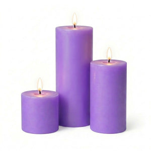 Richland Pillar Candles 3"x3", 3"x6" & 3"x9" Lavender Set of 12