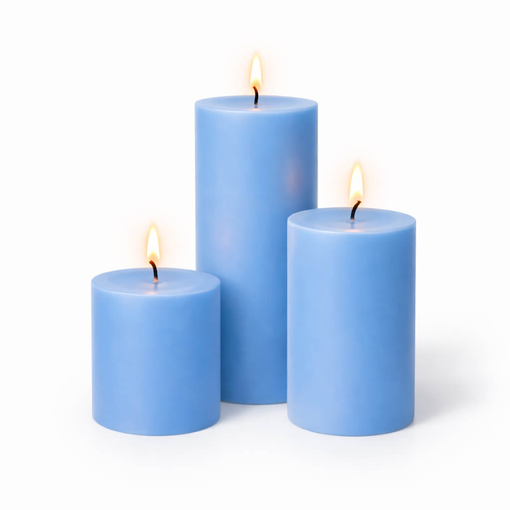Richland Pillar Candles 3"x3", 3"x6" & 3"x9" Light Blue Set of 3