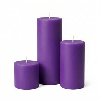 Richland Pillar Candles 3"x3", 3"x6" & 3"x9" Purple Set of 3