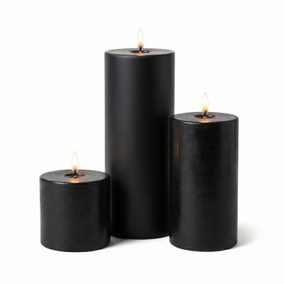 Richland Pillar Candles 3"x3", 3"x6" & 3"x9" Black Set of 12 - thumbnail number 2