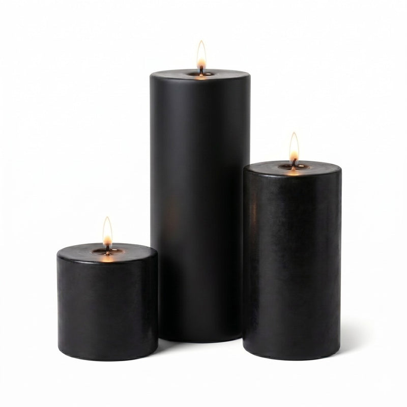 Richland Pillar Candles 3"x3", 3"x6" & 3"x9" Black Set of 12 - thumbnail number 2