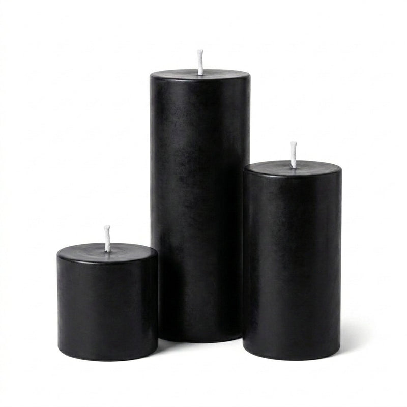 Richland Pillar Candles 3"x3", 3"x6" & 3"x9" Black Set of 12 - thumbnail number 1