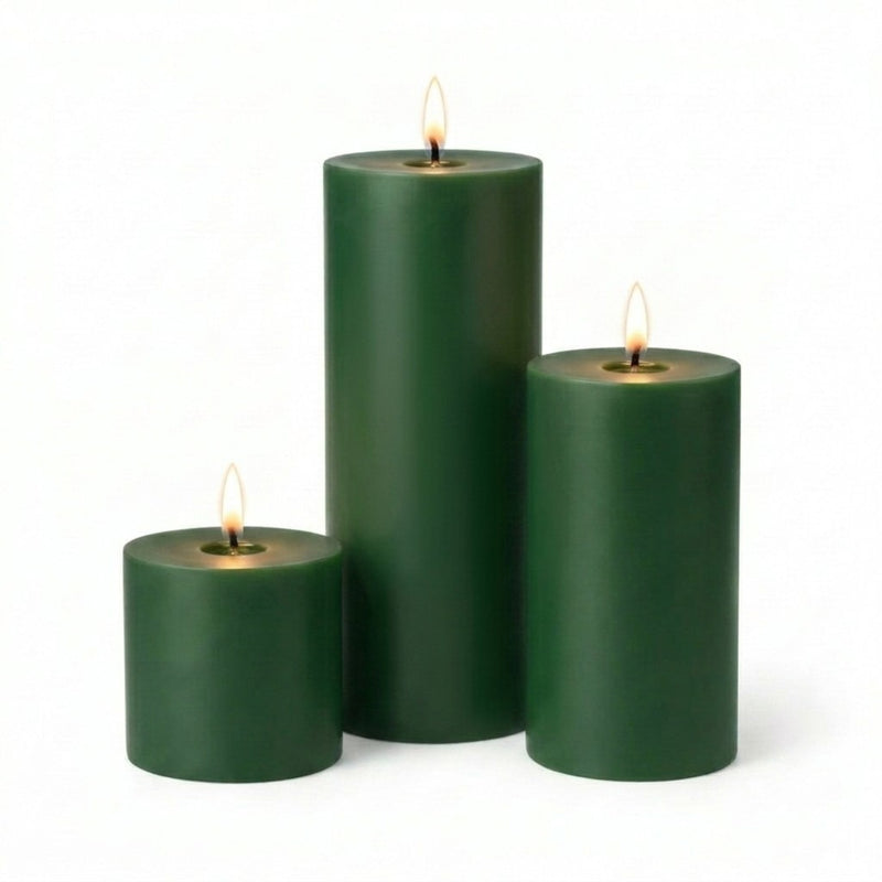 Richland Pillar Candles 3"x3", 3"x6" & 3"x9" Dark Green Set of 12 - thumbnail number 2