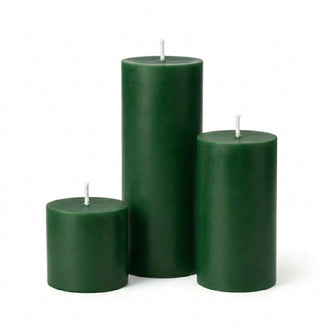 Richland Pillar Candles 3"x3", 3"x6" & 3"x9" Dark Green Set of 3