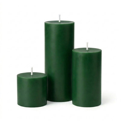 Richland Pillar Candles 3"x3", 3"x6" & 3"x9" Dark Green Set of 12 - thumbnail number 1