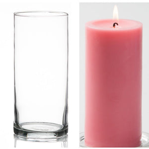 Richland Pillar Candle 6" & Eastland Cylinder Holder 7.5" inch Set of 12  (Choose your Color)