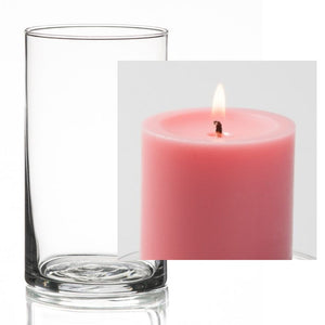 Richland Pillar Candle 3" & Eastland Cylinder Holder 6" Set of 12 (Choose your Color)