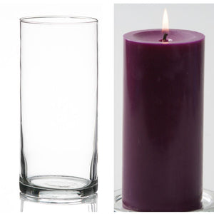 Richland Pillar Candle 6" & Eastland Cylinder Holder 7.5" inch Set of 12  (Choose your Color)