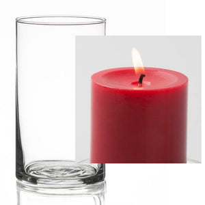 Richland Pillar Candle 3" & Eastland Cylinder Holder 6" Set of 12 (Choose your Color)