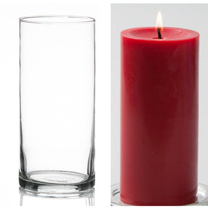 Richland Pillar Candle 6" & Eastland Cylinder Holder 7.5" inch Set of 12  (Choose your Color)