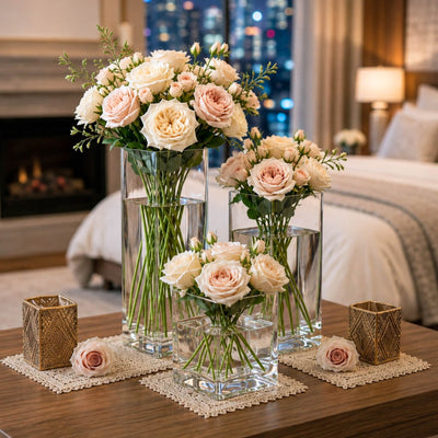 Square vases with water and blush roses - thumbnail number 7