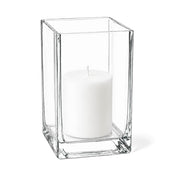 Clear 6" square vase containing a white pillar candle - thumbnail number 2