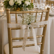 Gold chair decorated with linen ribbon and baby's breath - thumbnail number 4