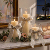 Glass cylinder candles decorated with linen ribbon and flowers - thumbnail number 7