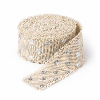 Richland Ribbon Linen Fringed Edge 1" x 5 Yards with Silver Dots Set of 12